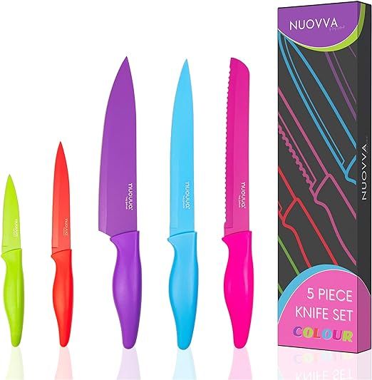 nuovva Kitchen Knife Set with Colour Coding 5 Piece Coloured Knives Set Stainless Steel | Amazon (US)