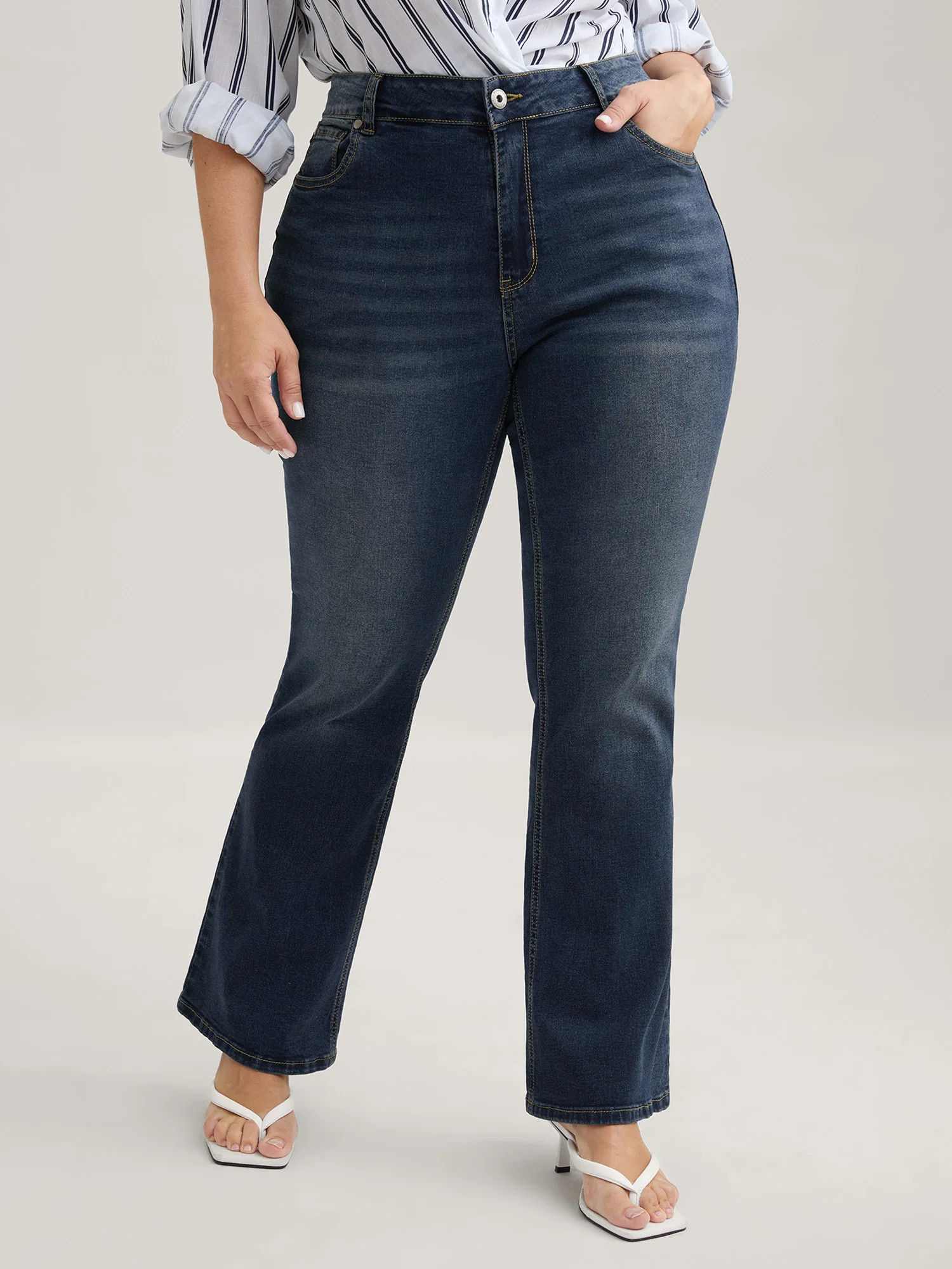 Bootcut Very Stretchy Mid Rise Medium Wash Sculpt Waist Jeans | Bloomchic