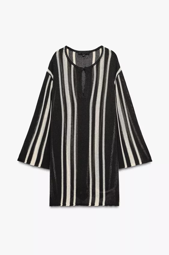 STRIPED KNIT TUNIC WITH LINEN | Zara US