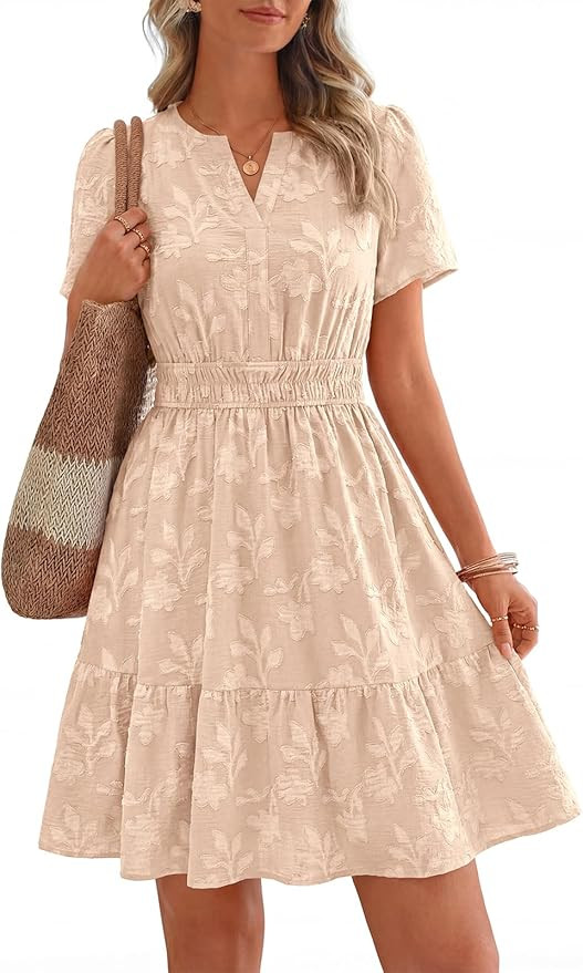 PRETTYGARDEN Womens 2026 Summer Mini Dress with Pockets Floral Short Sleeve V Neck Elastic Waist ... | Amazon (US)