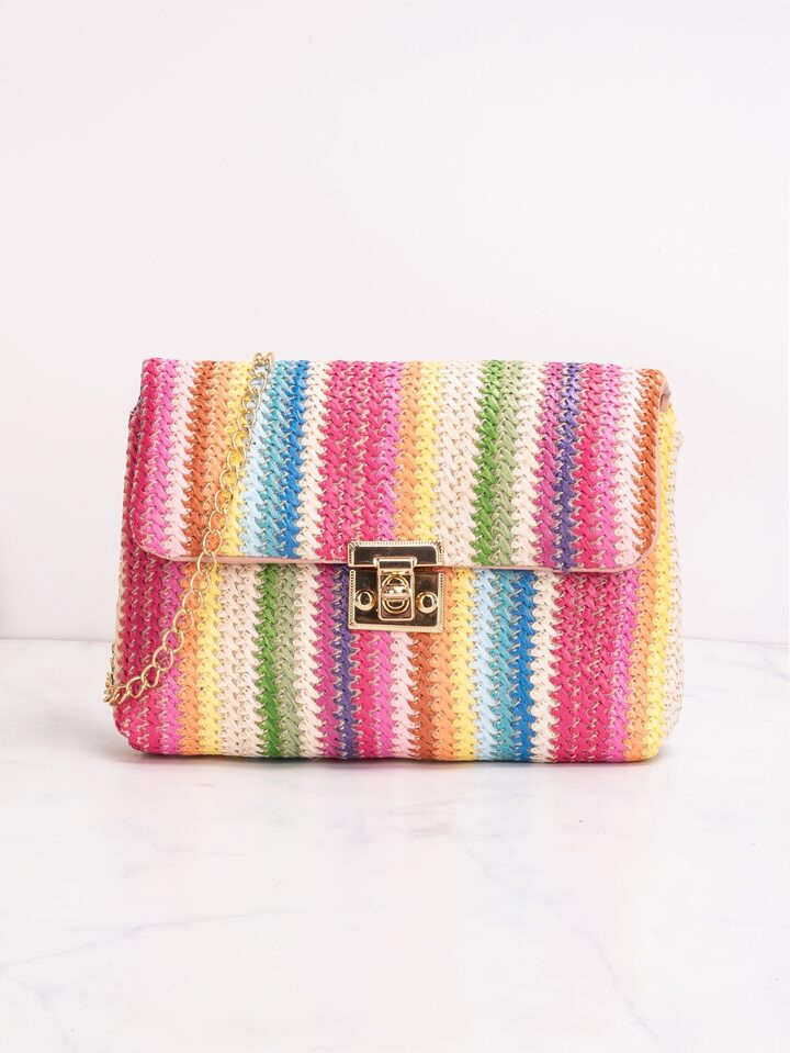 Rainbow Color Woven Crossbody Square Bag | SHEIN