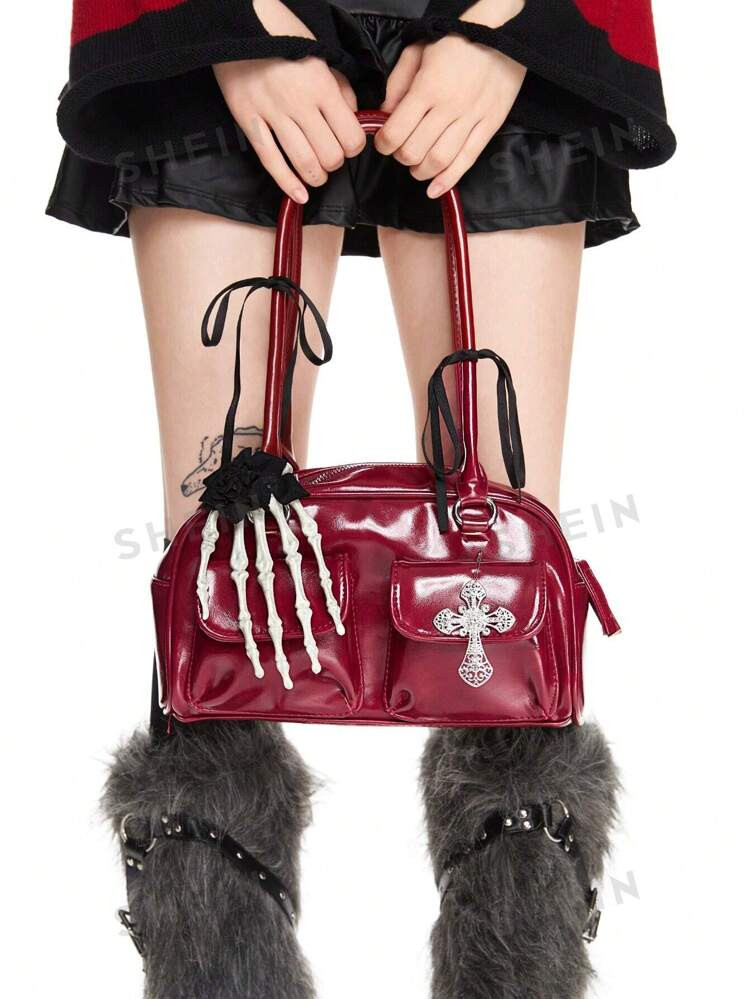 ROMWE Goth Gothic Rose Skull Bone Cross Decoration Retro Punk One Shoulder Bag For Women | SHEIN ... | SHEIN