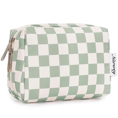 Narwey Small Checkered Makeup Bag for Purse Travel Makeup Pouch Mini Cosmetic Bag for Women (Mint... | Amazon (US)