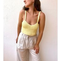 Tank Cropped Top, Butter Yellow, Knit Crop Plain Singlet Sleeveless Tops, Crochet T-Shirt, Clothes | Etsy (US)