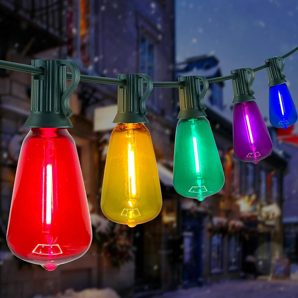 Abeja 50Ft ST38 Outdoor String Lights, Multicolor Patio Lights with 25+2 ST38 Edison Colorful Bul... | Amazon (US)