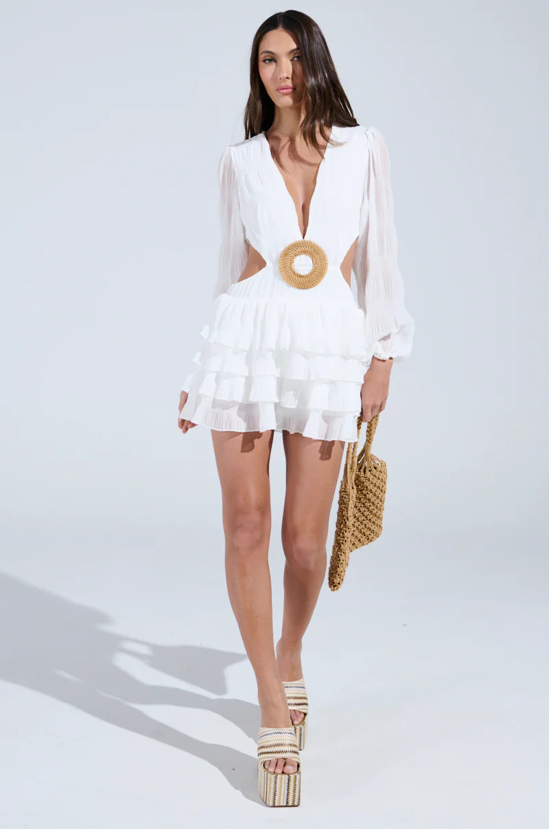 ON ISLAND TIME RUFFLED MINI DRESS-WHITE | AKIRA