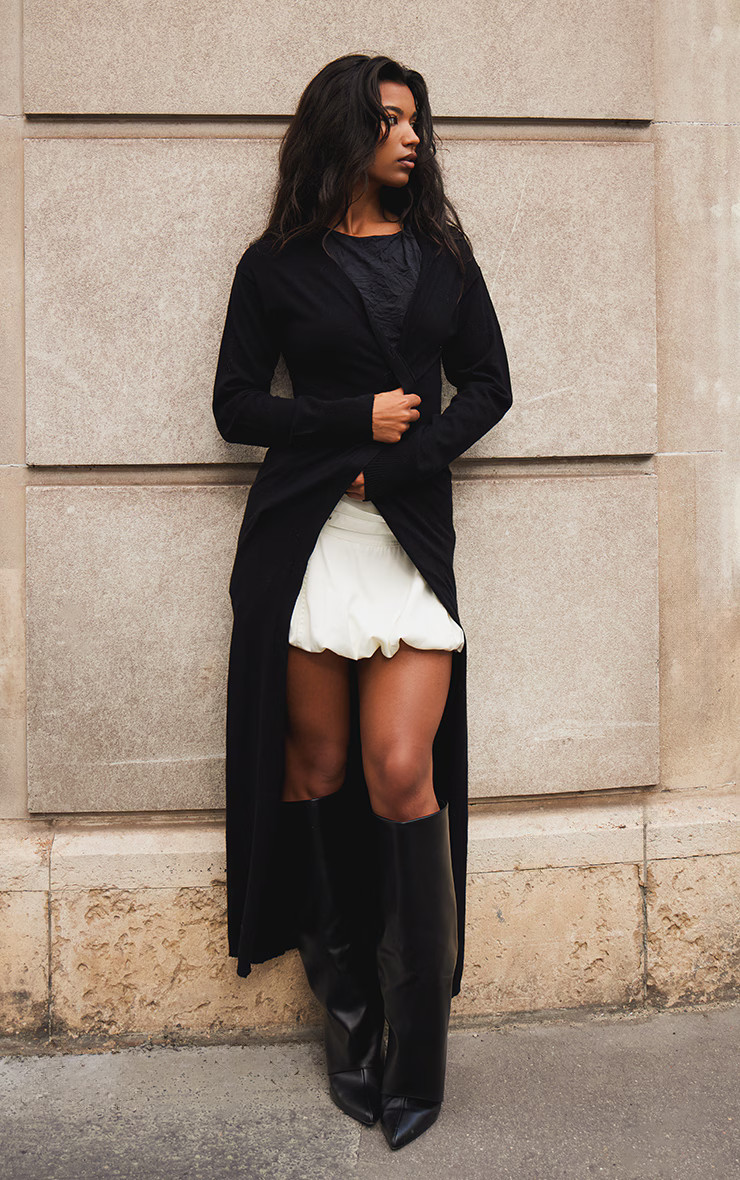 Black Basic Fine Knit Maxi Cardigan | PrettyLittleThing US