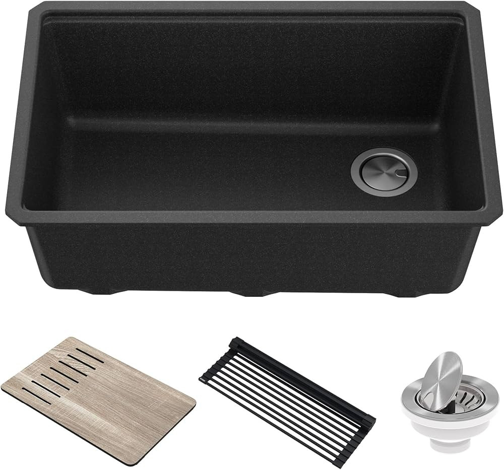 KRAUS Bellucci 30” in. Undermount Workstation Granite Kitchen Sink in Metallic Black with Acces... | Amazon (US)