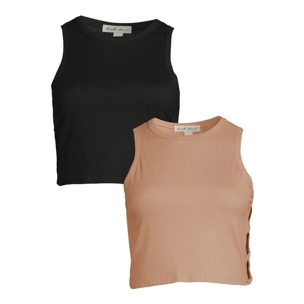 Derek Heart Juniors Meet and Greet Fitted Crew Neck Tank Top with Side Cut-Out Detail, 2-Pack | Walmart (US)