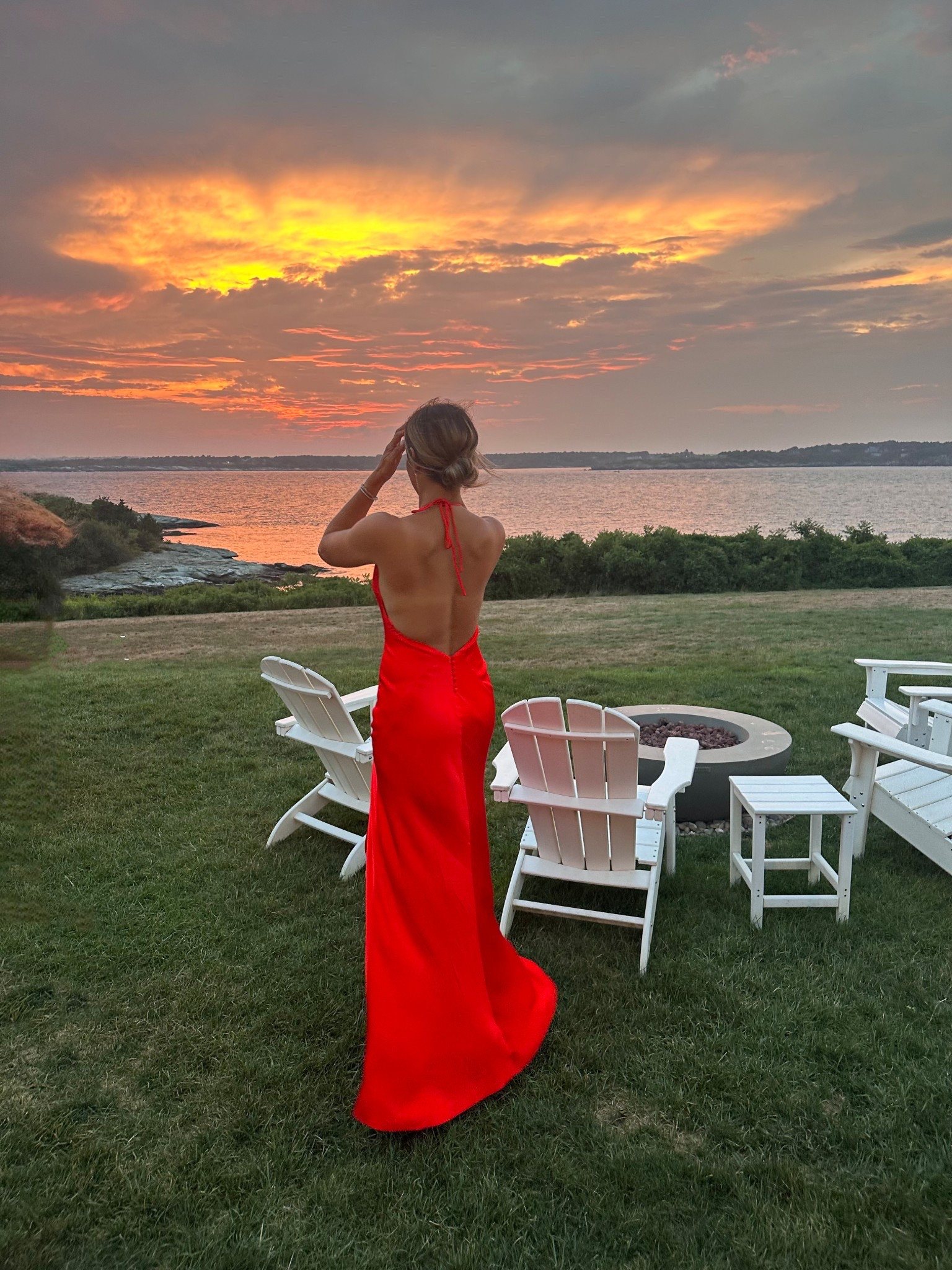 Wedding guest dress 

• revolve, Bardot, red dress, maxi formal dress, Newport, RI, ocean cliff 

#LTKWedding