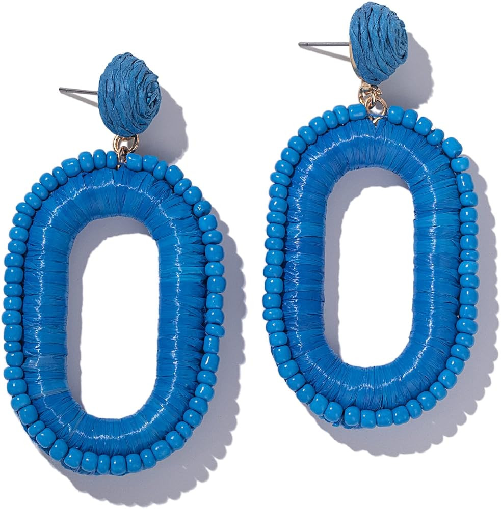 Beaded Raffia Earrings Statement Boho Earrings Cute Seed Bead Earrings Square Drop Dangle Earring... | Amazon (US)