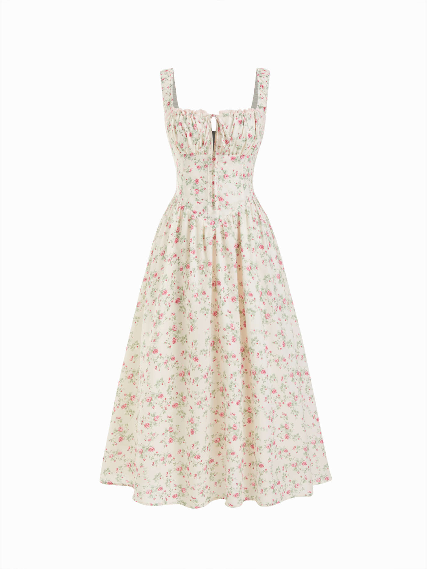 Cotton-blend Square Neck Floral Knotted Shirred Midi Dress | Cider