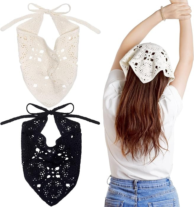 hoyuwak 2Pcs Crochet Bandanas Headbands Hair Accessories for Women Knitted Floral Hair Styling an... | Amazon (CA)