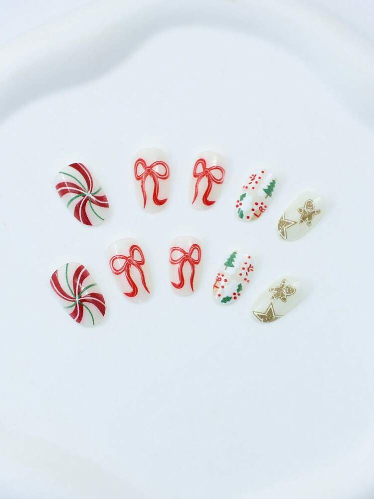 24 Oval Gingerbread Oval Nails  | SHEIN