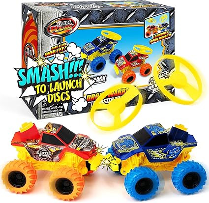 Team Power Monster Truck Toys Drone Warrior, Disc-Launching 2-Pack 5.2" Battle Trucks with Pull-B... | Amazon (US)
