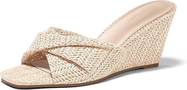 Coutgo Womens Wedge Sandals Espadrilles Square Open Toe Slip On High Heels Slides Summer Beach Sh... | Amazon (US)