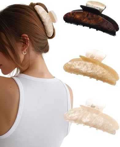 Molans 3PCS Hair Claw Clips Acrylic Clamps for women - Non-slip Strong Hold Barrettes for Thin Th... | Amazon (US)