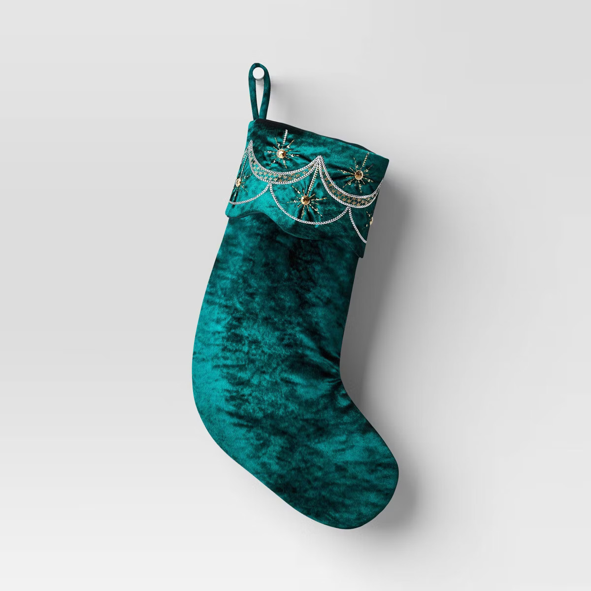 21" Christmas Art Deco Embellished Soft Velvet Stocking Green - Wondershop™ | Target