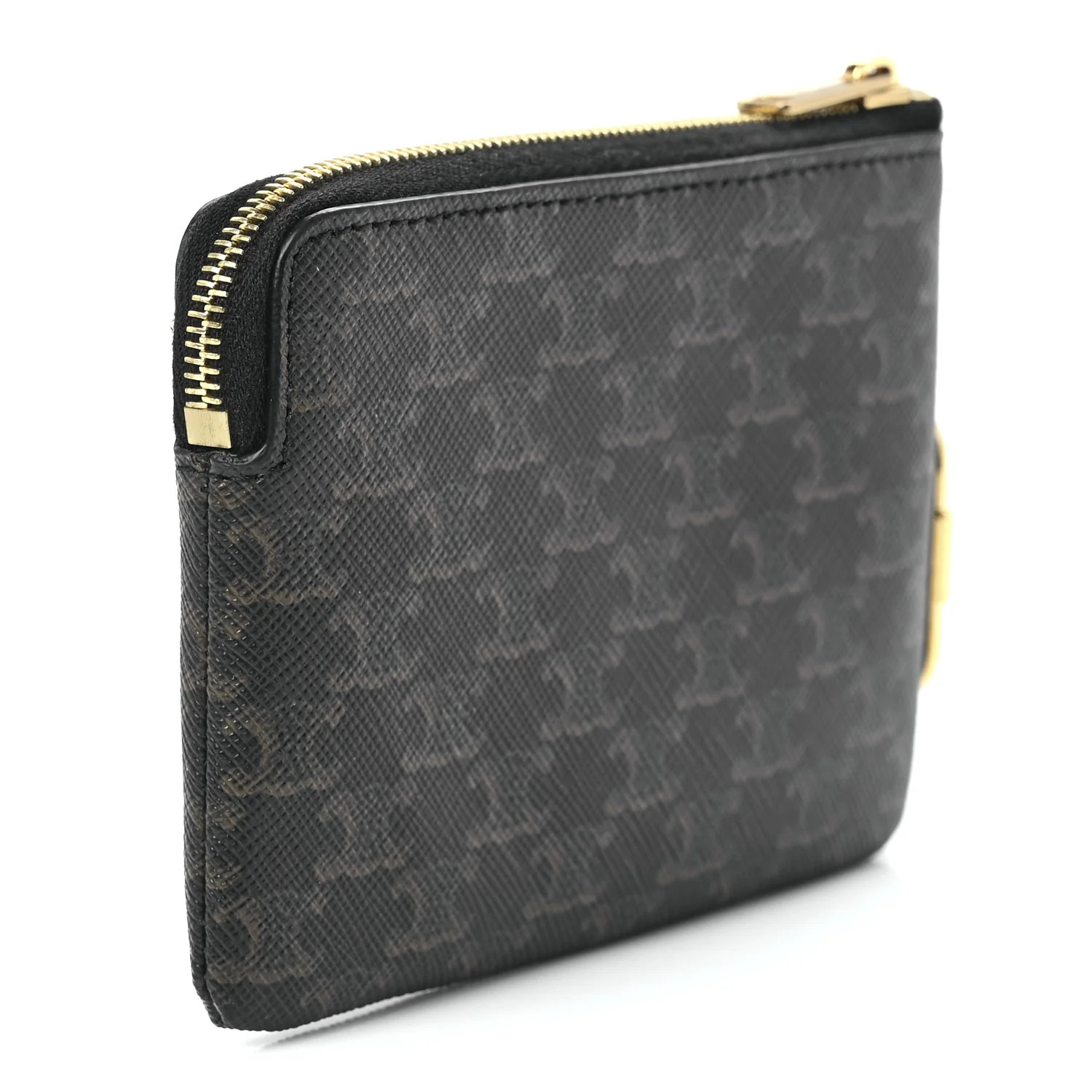 Triomphe Canvas Logo Coin and Card Pouch With Hook Black | FASHIONPHILE (US)