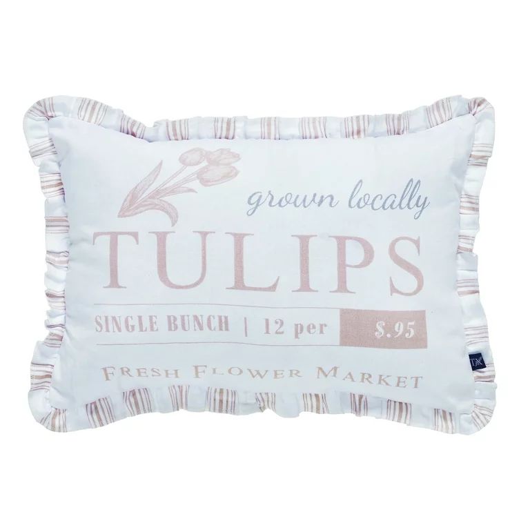 My Texas House April Vintage Tulip Oblong Cotton Decorative Pillow, 14" x 20", Rose Smoke | Walmart (US)