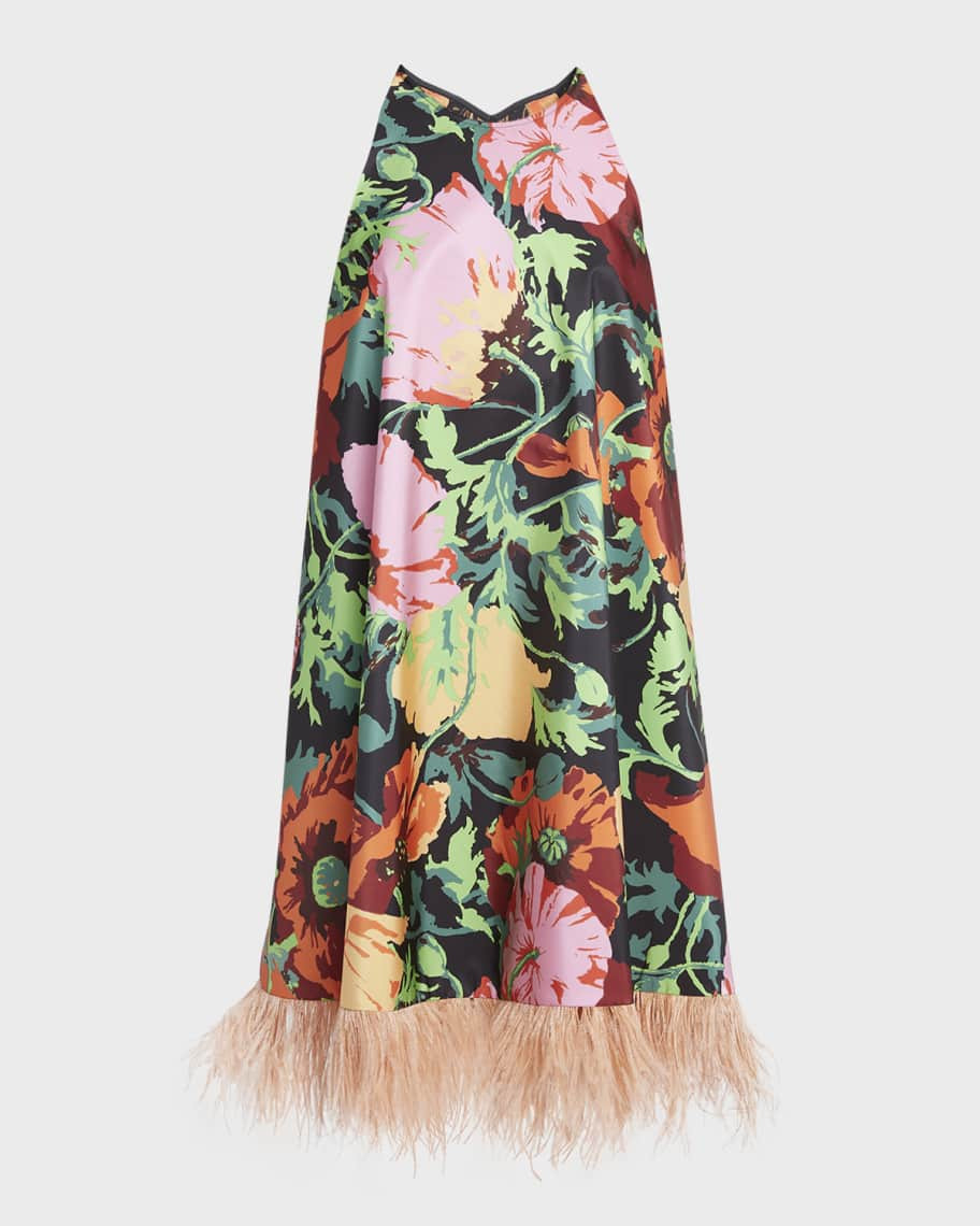 La DoubleJ La Fenice Feather-Trim Dress | Neiman Marcus