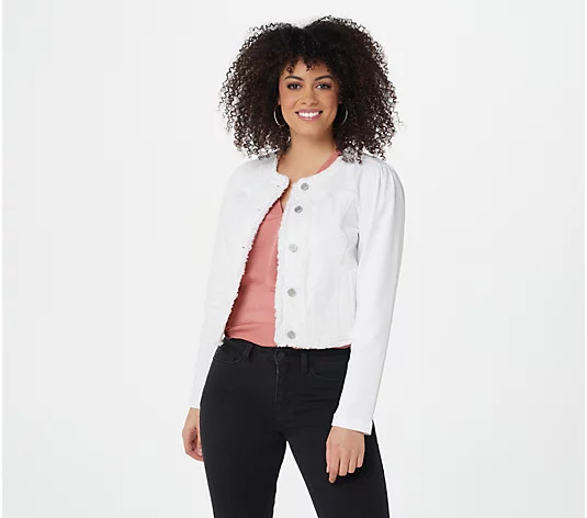 Susan Graver Stretch Denim Frayed Jean Jacket - White | QVC