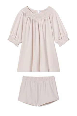 Pima Smocked Shorts Set in Eggshell | LAKE Pajamas