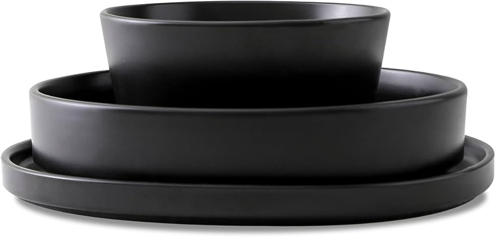 Stone Lain Celina Stoneware 12-Piece Dinnerware Set, Cereal and Pasta Bowls, Black, Coupe | Amazon (US)