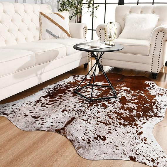 Easycozy Faux Cowhide Rug Large Cow Print Rug 4.6 x 5.2 Feet Thickened Elastic Cowhide Rug for Be... | Amazon (US)