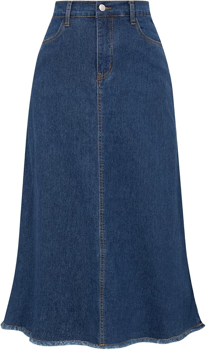 Belle Poque Long Frayed Skirt Jean Skirts for Women Denim | Amazon (US)