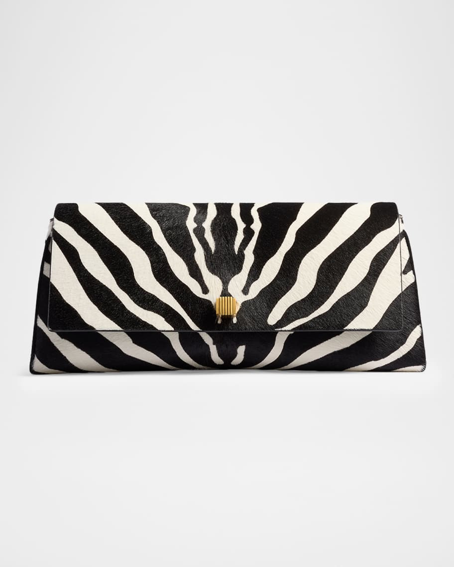 Khaite Audrey Zebra-Print Calf Hair Clutch Bag | Neiman Marcus