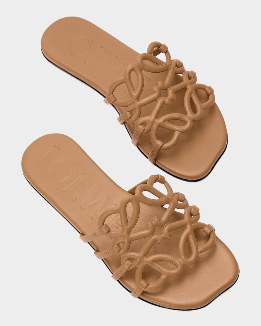 x Paula's Ibiza Petal Leather Anagram Slide Sandals | Neiman Marcus