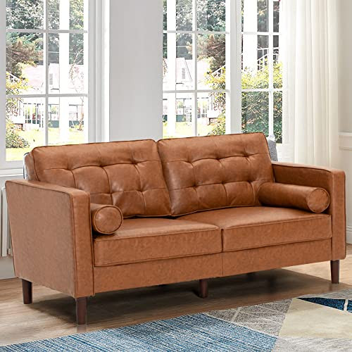 ACMEASE Premium Leather Loveseat Sofa with Two Bolster Pillows and Tufted Backrest, Mid-Century M... | Amazon (US)