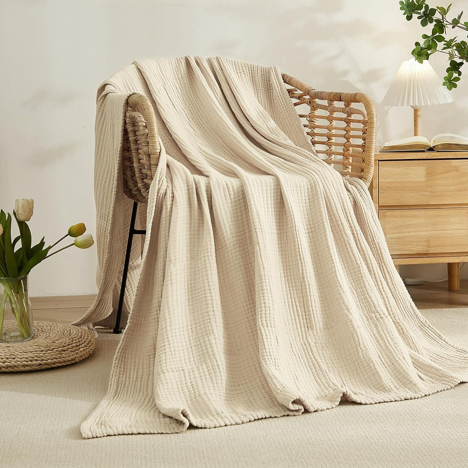 EMME Cotton Throw Blanket Large 50"x70" 100% Muslin for Couch Breathable Gauze All Season Soft an... | Amazon (US)