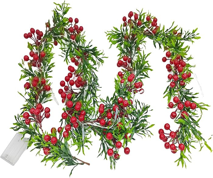 6FT Pre-Lit Christmas Garland with 20 LED Lights - Battery Operated Artificial Red Berries Garlan... | Amazon (US)