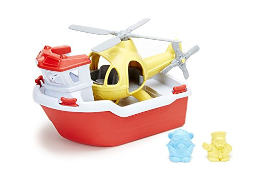 Green Toys Rescue Boat with Helicopter Red, 1 EA | Amazon (US)