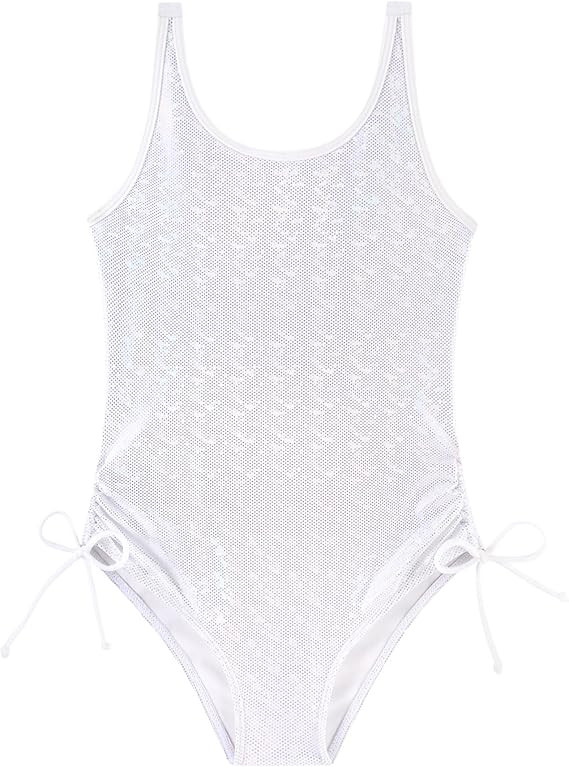 Lovekider 6-12 Years Girls Shiny Metallic Gold One-Piece Swimsuit Adjustable Straps Drawstring Ba... | Amazon (US)