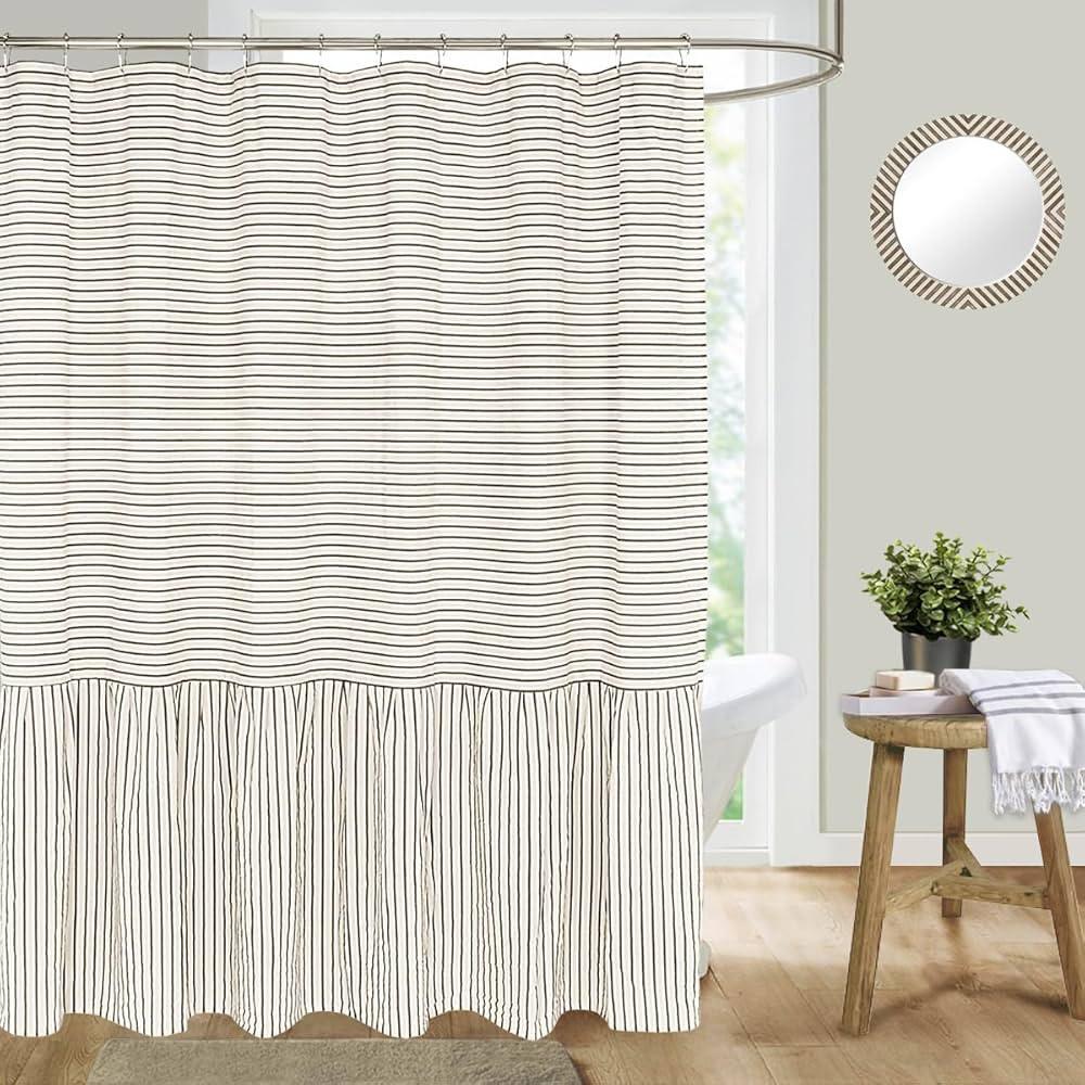 DOSLY IDÉES Farmhouse Ruffle Shower Curtain,Brown Striped Patchwork,Coutry and Shabby Chic Style... | Amazon (US)