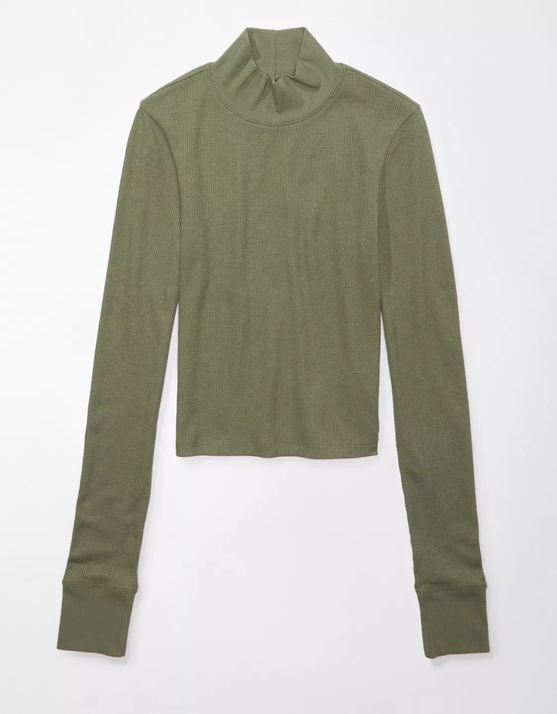 AE Long-Sleeve Cropped Hey Baby Mock Neck Tee | American Eagle Outfitters (US & CA)