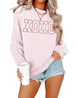 MNLYBABY Valentines Day Shirt Valentine Shirts Women Cute Love Heart Sweater Lightweight Sweatshi... | Amazon (US)