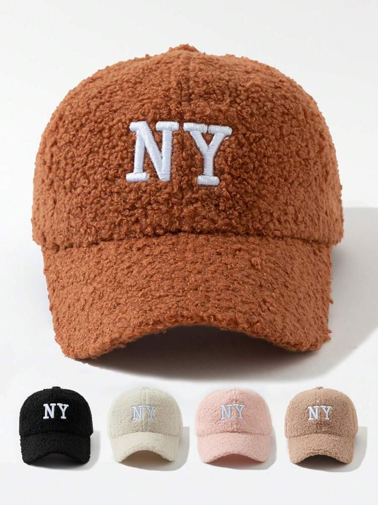 1pc Women Embroidered NY Teddy Fleece Baseball Cap, | SHEIN