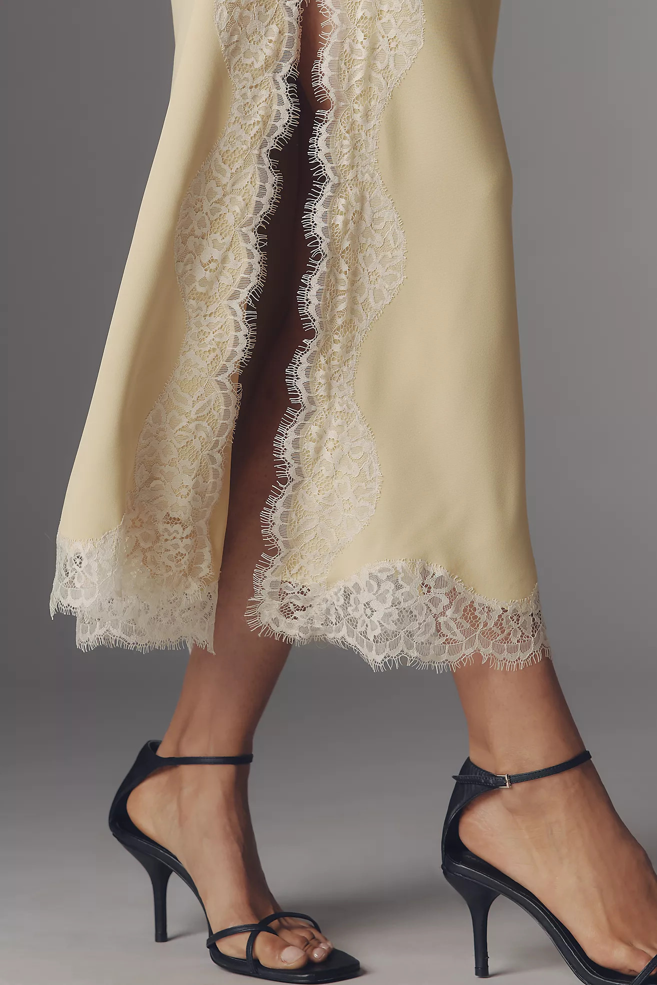 Bl-nk Satin One-Shoulder Lace Midi Dress | Anthropologie (US)