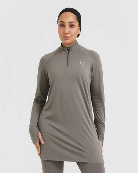 Go To Seamless Loose Long Sleeve Longline Top | Ash Grey | Oner Active (UK / US)