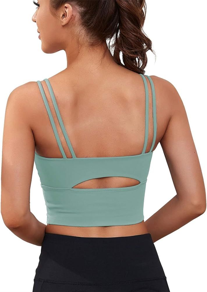 Everrysea Womens Longline Sports Bra Padded Yoga Workout Crop Tank Tops Strappy Camisole Fitness ... | Amazon (US)