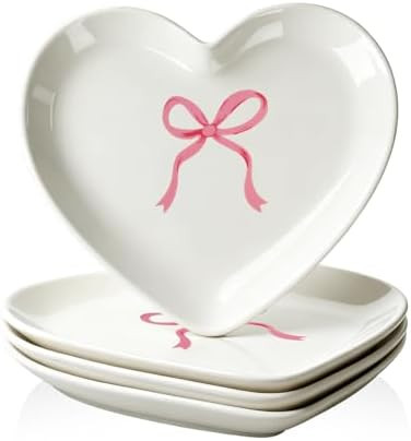 FoldTier 4 Pcs Ceramic Valentine's Day Heart Plates 6.8 Inch Valentine's Day Pink Bow Appetizer D... | Amazon (US)