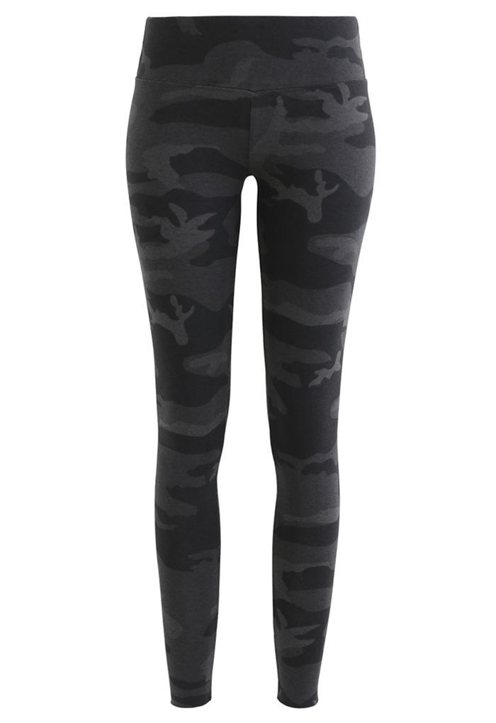 Camouflage High-Rise Fitted Ankle-Length Leggings in Smoke | Chicwish