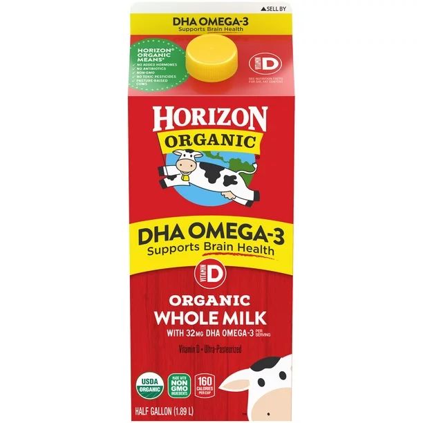 Horizon Organic Whole DHA Omega-3 Milk, Half Gallon | Walmart (US)