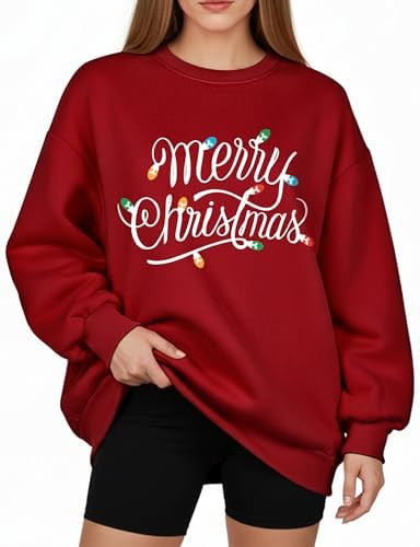 Christmas Oversized Pullover Sweatshirt for Women Crewneck Sweatshirt for Women Holiday Vacation ... | Amazon (US)