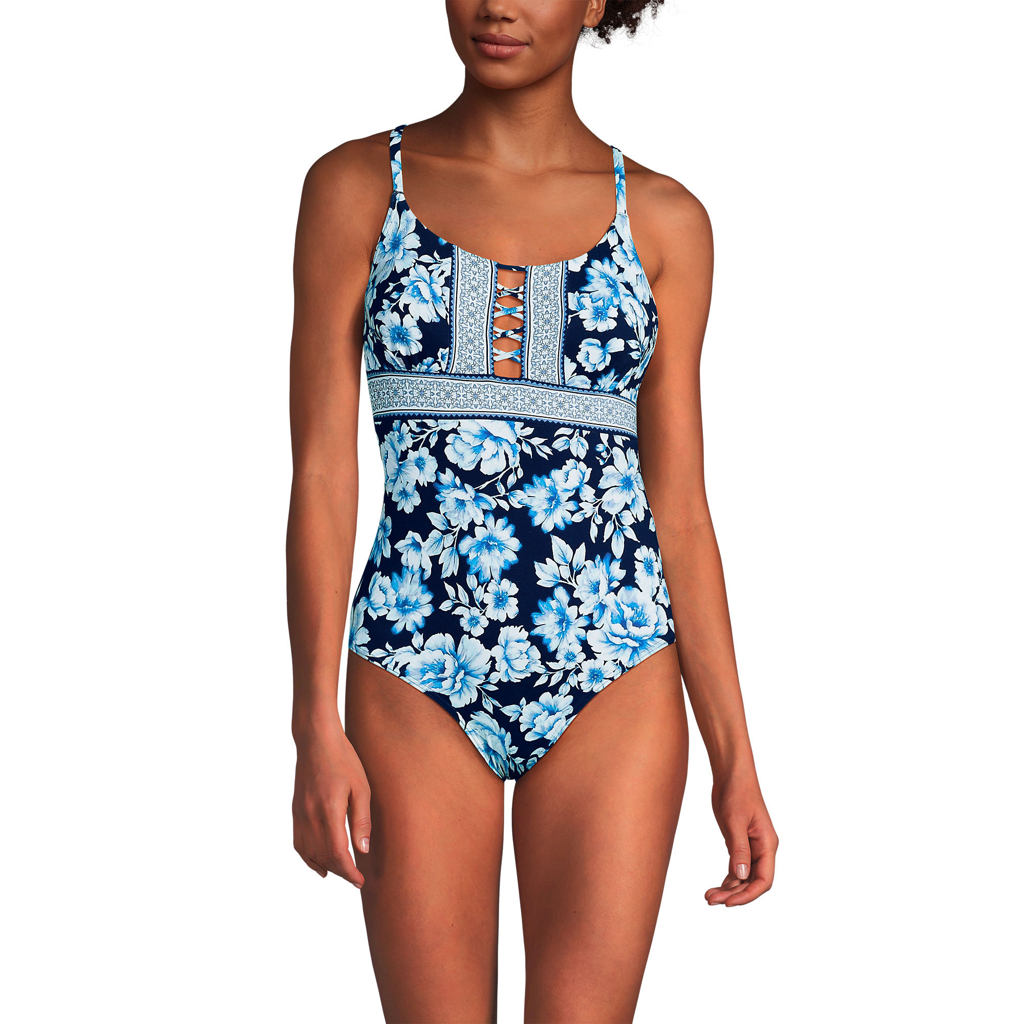 Women's Long Lace Up One Piece Swimsuit | Lands' End (US)