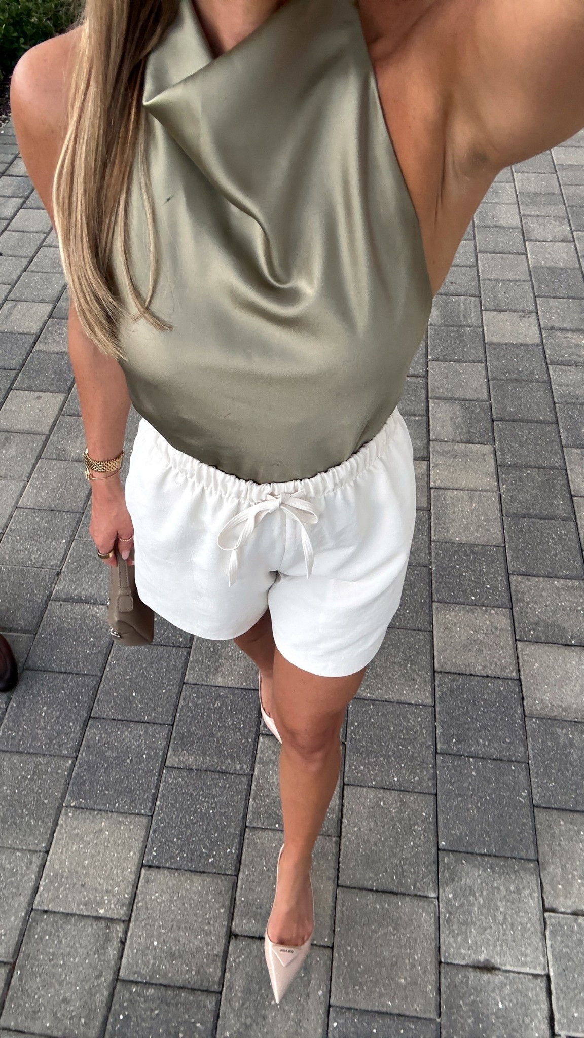 date night outfit 🫶🏽 wearing Zara satin halter top with aritzia lodge shorts and new Prada slingback heels! 

date night outfits, summer date night, spring date nightt



#LTKootd #LTKSeasonal